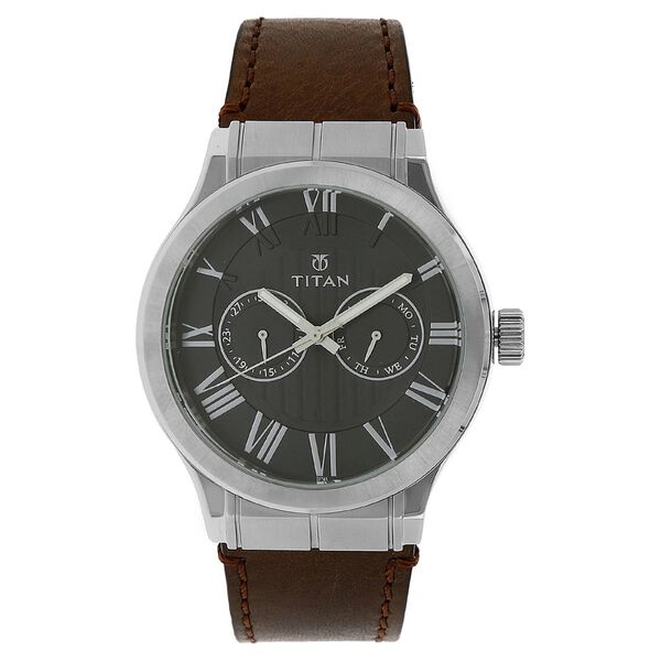 Titan Quartz Analog with Day and Date Black Dial Leather Strap Watch for Men - image number 0