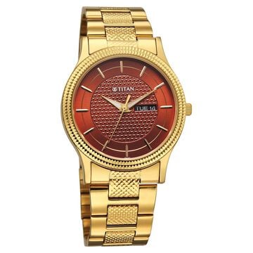Titan Karishma Wedding Edit Quartz Analog with Day and Date Brown Dial Stainless Steel Strap Watch For Men