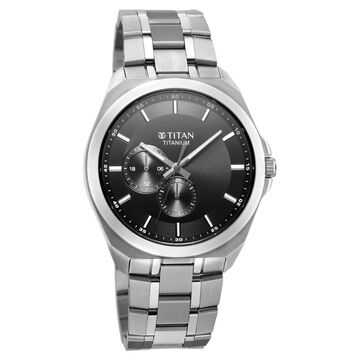 Titan Classique Titanium Sapphire  Multifunction Black Dial Grey Titanium Strap Watch For Men