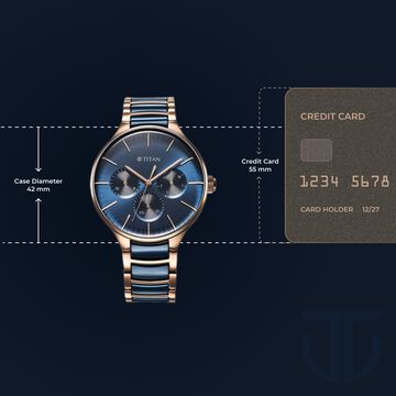 Titan Ceramic Fusion Multifunction Blue Dial Stainless Steel With Ceramic Links Strap Watch For Men
