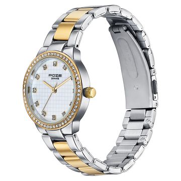 Sonata Poze Quartz Analog White Dial Two Toned Colour Stainless Steel Strap Watch For Women