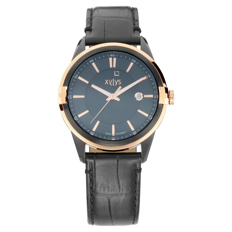 Xylys Quartz Analog with Date Black Dial Leather Strap Watch for Men - image number 0
