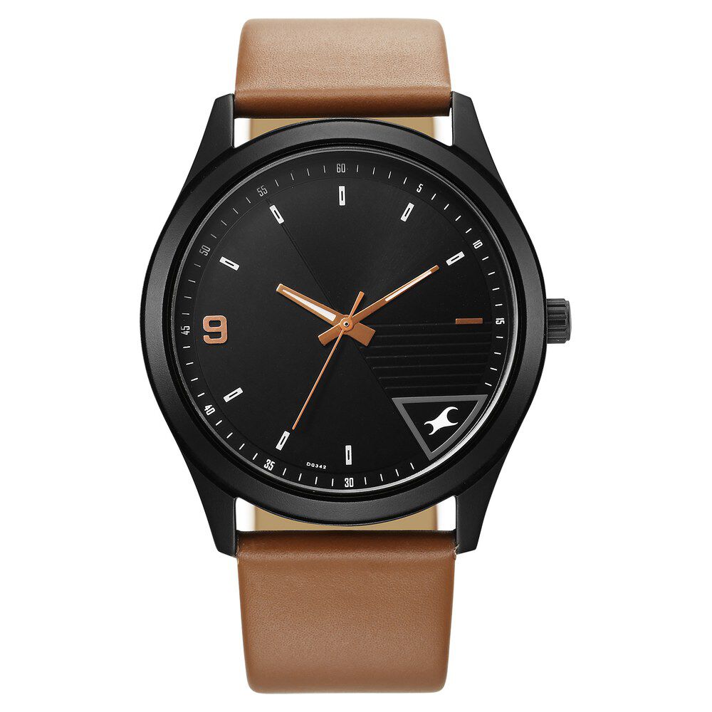 Fastrack Stunners Quartz Analog Black Dial Brown Leather Strap Watch For Guys-picture-30