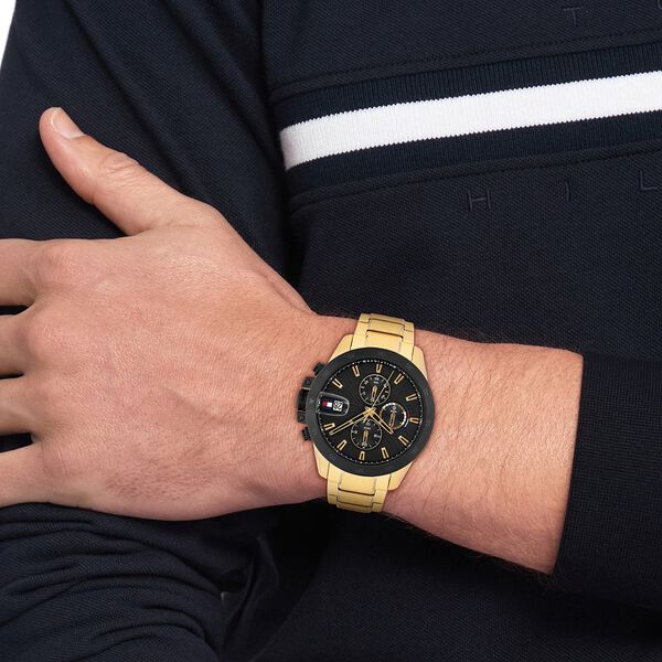 Tommy Hilfiger Quartz Multifunction Black Dial Golden Stainless Steel Strap Watch For Men - image number 3