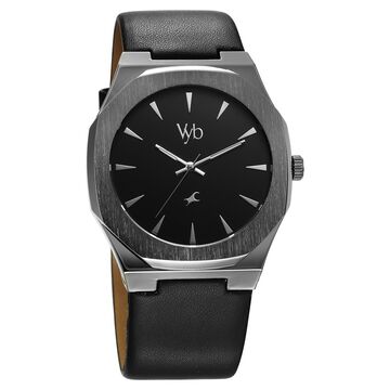 Fastrack Vyb Challenger Quartz Analog Black Dial Black Color Leather Strap Watch For Guys