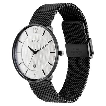 Titan Minimals White Analog with Date Stainless Steel Strap watch for Men