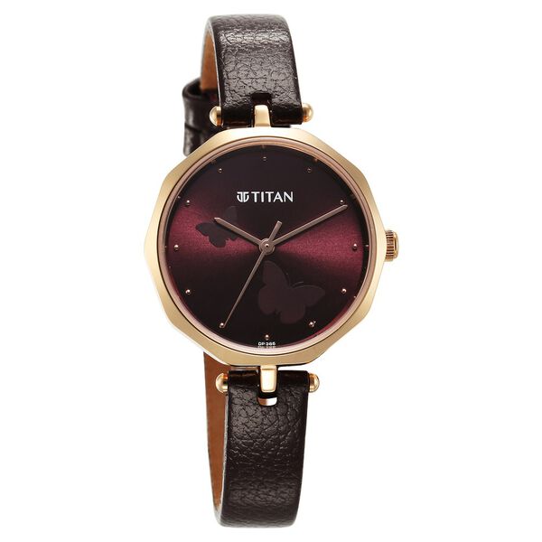 Titan Karishma Quartz Analog Maroon Dial Leather Strap Watch for Women - image number 1