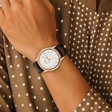 Titan Karishma Quartz Analog with Day and Date Silver Dial Leather Strap Watch For Men