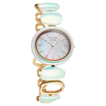 Titan Raga Ceramics Quartz Analog Mother Of Pearl Dial Metal & Ceramic Strap Watch For Women