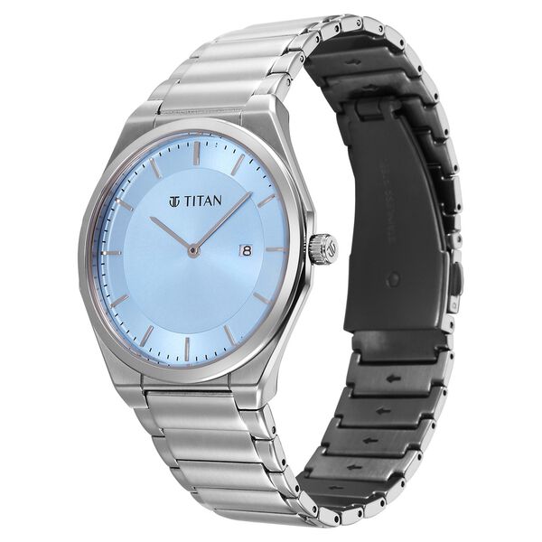 Titan Classique Slim Wear Quartz Analog Blue Dial Silver Stainless Steel Strap Refined Formal Dress Watch For Men - image number 2