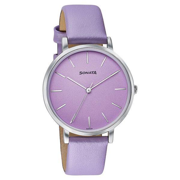 Sonata Pastel Play Quartz Analog Lavender Dial Leather Strap Watch For Women - image number 1