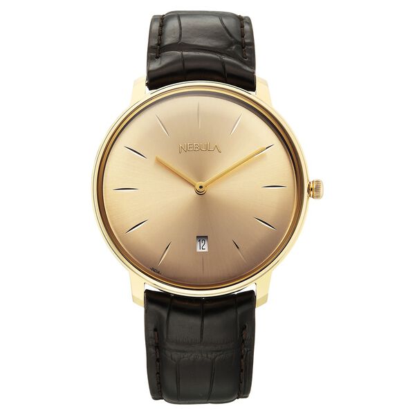Titan Nebula Lustre 18 KT Gold Quartz Analog with Date18KT Gold Dial Leather Strap Watch For Men - image number 0