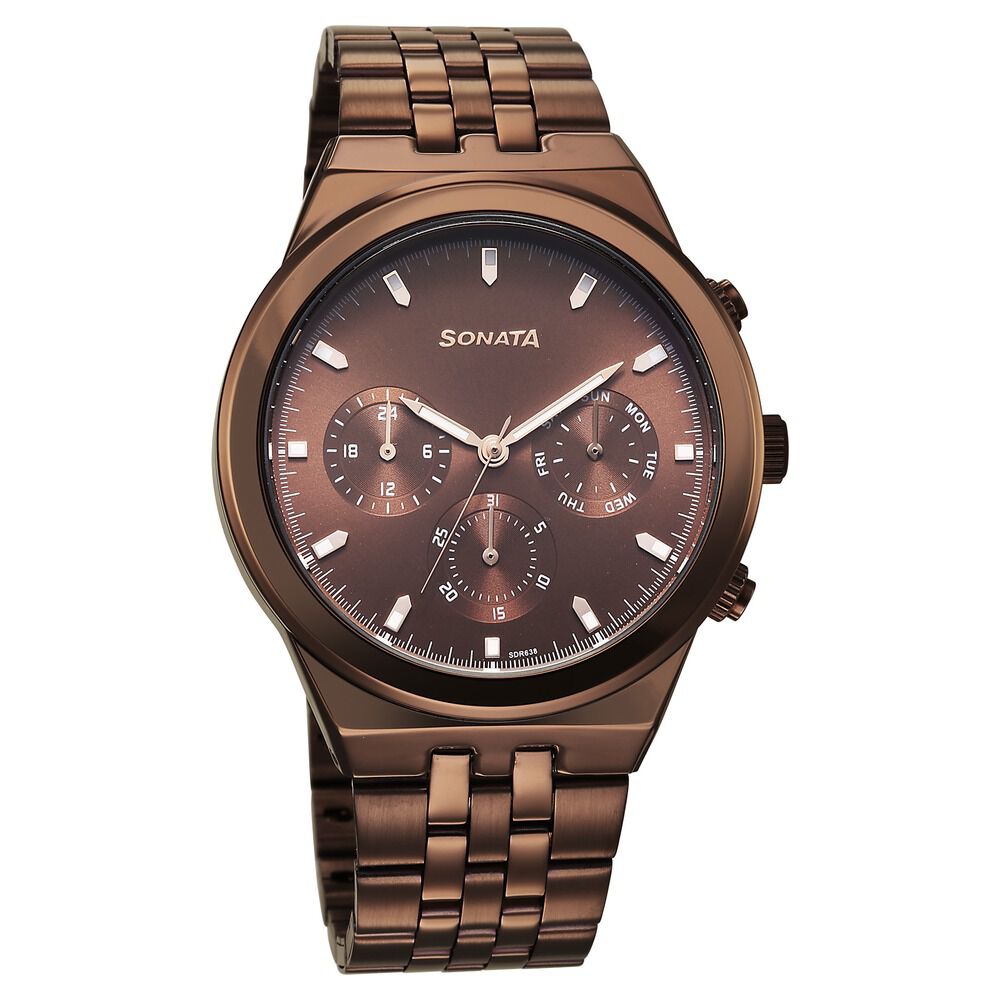 Sonata Eternia Quartz Multifunction Brown Dial Metal Strap Watch For Men-picture-18