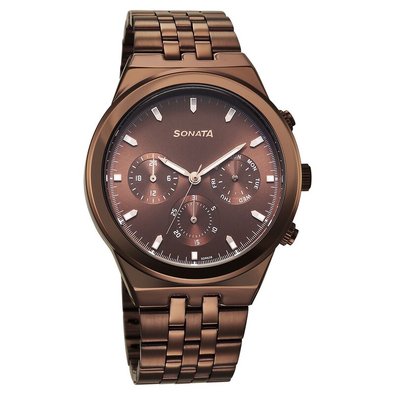 Sonata Eternia Quartz Multifunction Brown Dial Metal Strap Watch For Men
