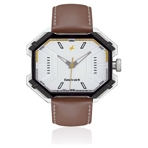 Buy Online Fastrack Quartz Analog Silver Dial Leather Strap Watch