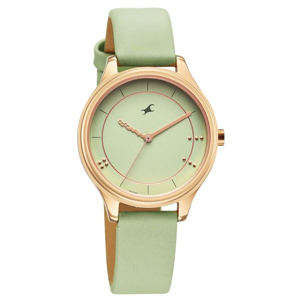 Fastrack Stunners Quartz Analog Green Dial Green Leather Strap Watch For Girls - image number 1