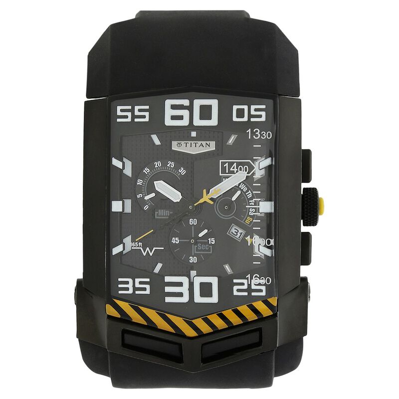 Titan Squadron Black Dial Chrono Stainless Strap watch for Men