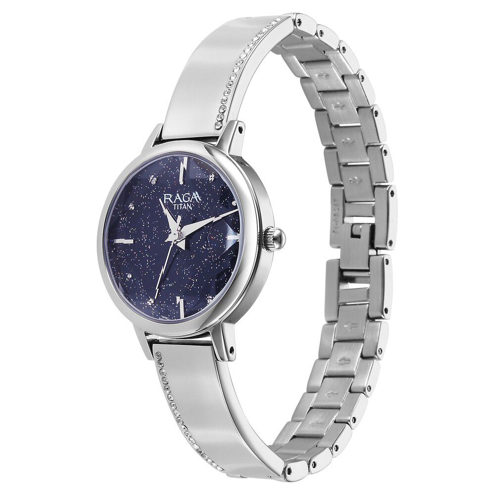 Buy Online Titan Raga Showstopper Quartz Analog Blue Dial Metal Strap Watch for Women 95267sm01 Titan