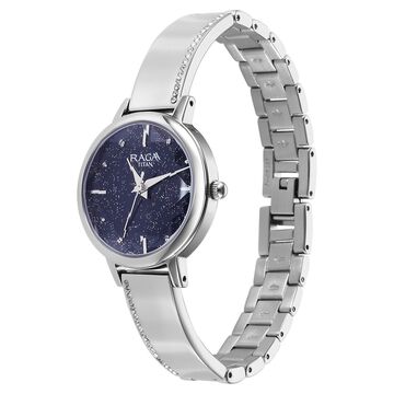 Titan Raga Showstopper Quartz Analog Blue Dial Silver Metal Strap Watch For Women