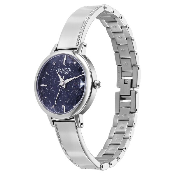 Titan Raga Showstopper Quartz Analog Blue Dial Silver Metal Strap Watch For Women - image number 2