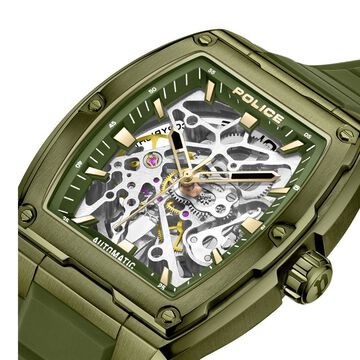 Police Men's Skeleton KL Rahul Edition Automatic Olive Silicone Strap Watch