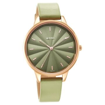 Titan Neo Green Dial Analog Leather Strap Watch for Women