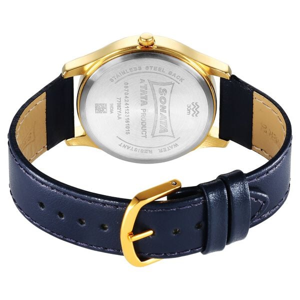 Sonata Traditional Essentials Quartz Analog Blue Dial Leather Strap Watch for Men - image number 3