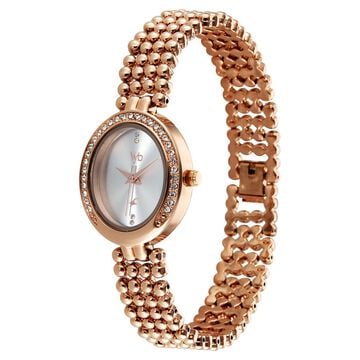 Vyb Iconique By Fastrack Quartz Analog Silver Dial Rose Gold Metal Strap Watch For Girls