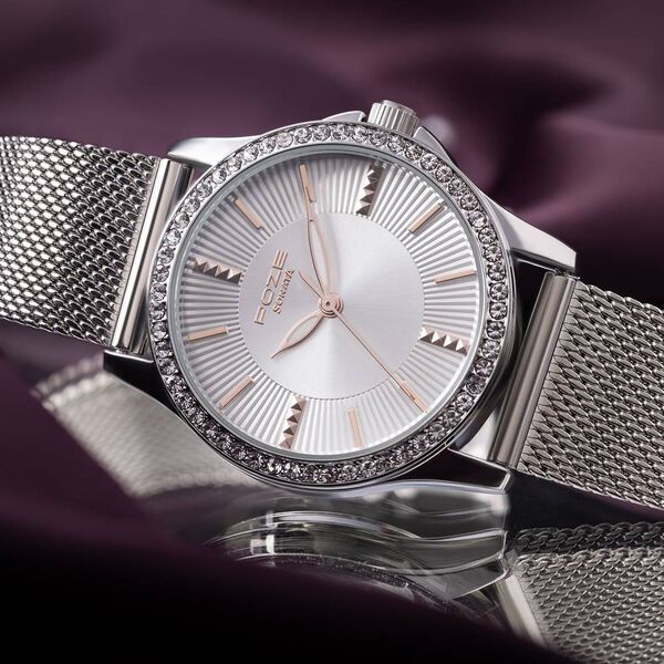 Sonata Poze Quartz Analog Silver Round Dial Silver Mesh Strap Watch For Women - image number 0