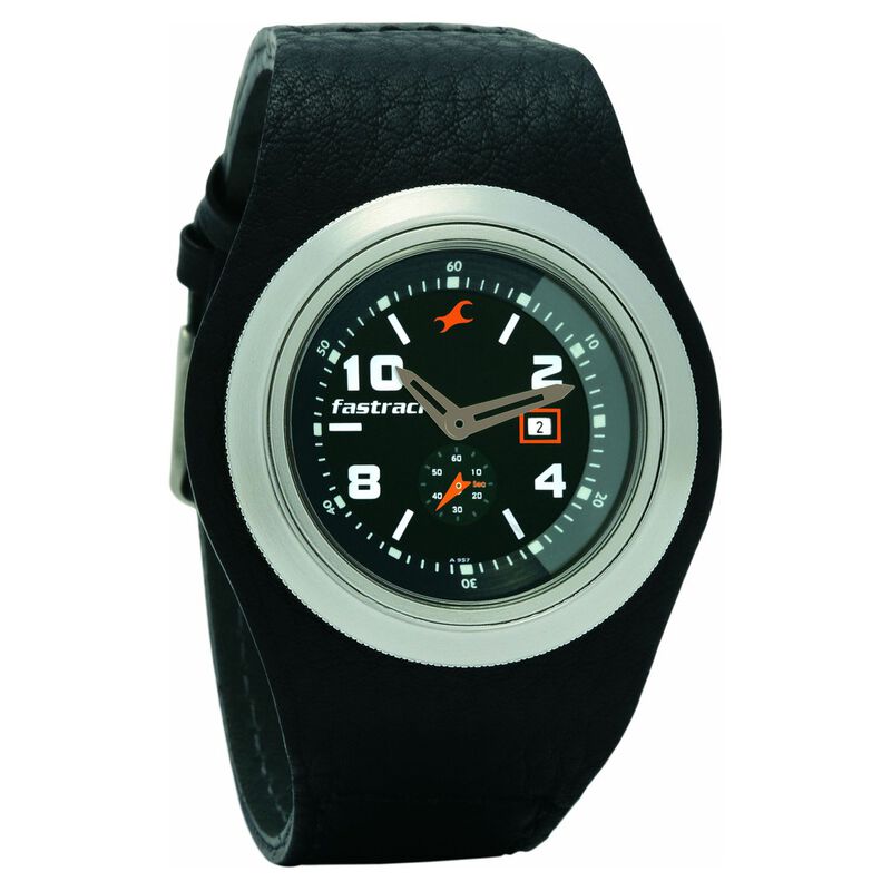 Fastrack Quartz Analog Black Dial Leather Strap Watch for Guys