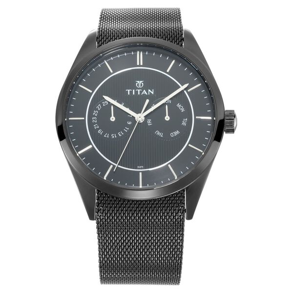 Titan Quartz Multifunction Black Dial Stainless Steel Strap Watch for Men - image number 0