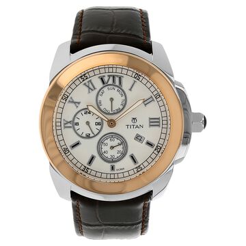 Titan Quartz Analog White Dial Leather Strap Watch for Men
