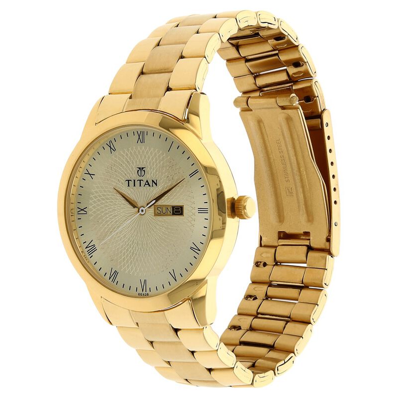 Titan Quartz Analog with Day and Date Champagne Dial Stainless Steel Strap Watch for Men - image number 1