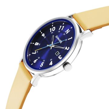 Sonata Force Quartz Analog with Date Blue Dial Leather Strap Watch for Men