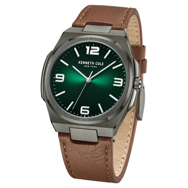 Kenneth Cole Quartz Analog Green Dial Brown Leather Strap Watch for Men - image number 1