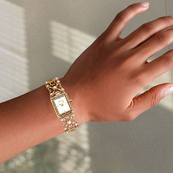 Titan Nebula Jewels 18k Gold Analog White Pearl studded Gold Bracelet Watch for Women - image number 2