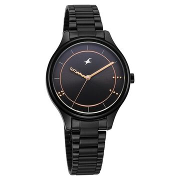Fastrack Stunners Quartz Analog Black Dial Black Metal Strap Watch For Girls