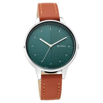 Titan Women's Precision Simplicity Watch: Grey Gradient Dial with Leather Strap