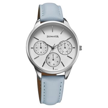 Sonata Eternia Quartz Multifunction Silver Dial Leather Strap Watch For Women