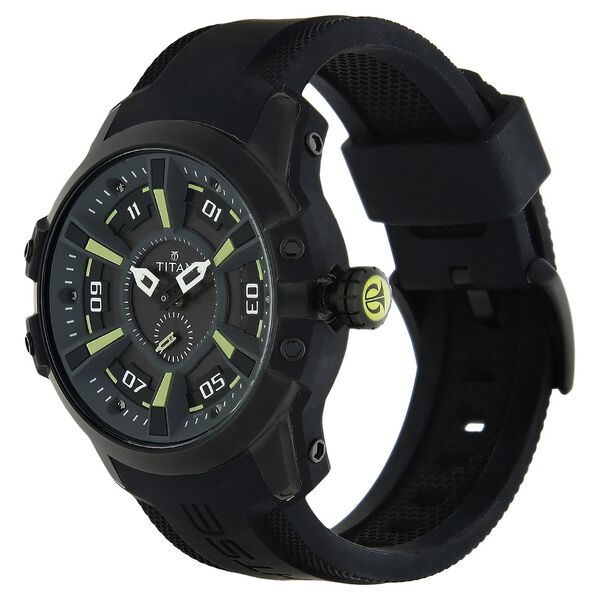 Titan Solar Powered Black Dial Quartz Plastic Strap Watch for Men - image number 1