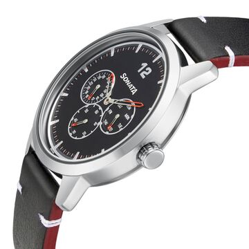Sonata Quartz Analog Black Dial Leather Strap Watch for Men
