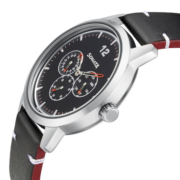 Sonata Quartz Analog Black Dial Leather Strap Watch for Men - image number 2