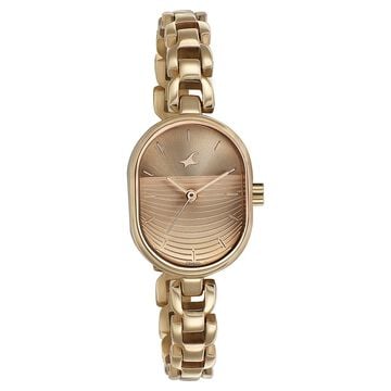 Fastrack Style Up Golden Dial Metal Strap Watch for Girls