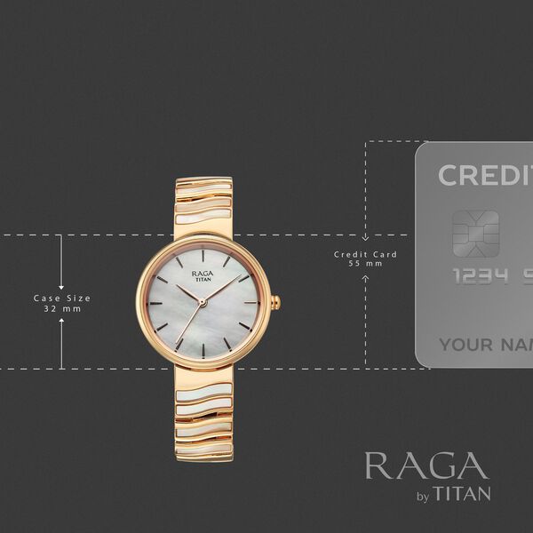 Titan Raga Power Pearls Quartz Analog Mother of Pearl Dial Rose Gold Metal Strap Watch For Women - image number 5