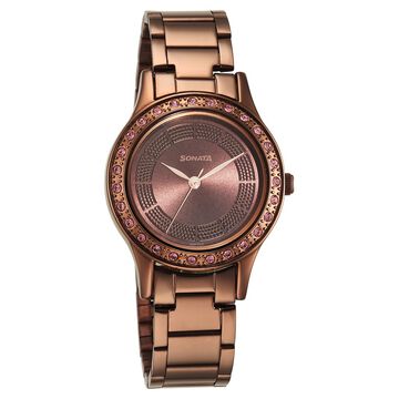 Sonata Quartz Analog Brown Stainless Steel Strap for Women