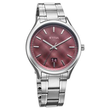 Titan Palette Of Time Quartz Analog with Date Maroon Dial Stainless Steel Strap Watch For Men