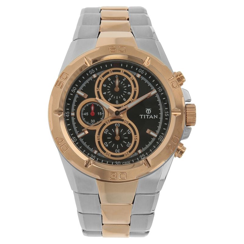 Titan Regalia Black Dial Chronograph Stainless Steel Strap watch for Men