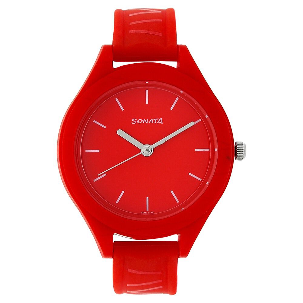 Buy Online Sonata Colorpop Red Dial Women Watch With Plastic Strap