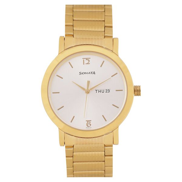 Sonata Quartz Analog with Day and Date White Dial Stainless Steel Strap Watch for Men - image number 1