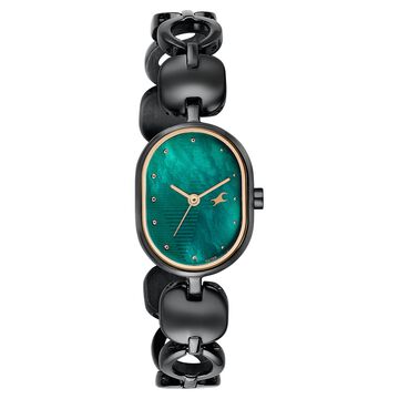 Fastrack Style Up Quartz Analog Green Mother Of Pearl Dial Black Metal Strap Watch For Girls